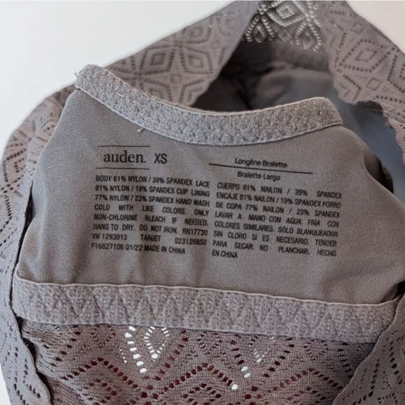 Auden Gray So Soft Bralette Lightly Lined Longline Scoop Lace Trim Women XS New - Picture 5 of 7